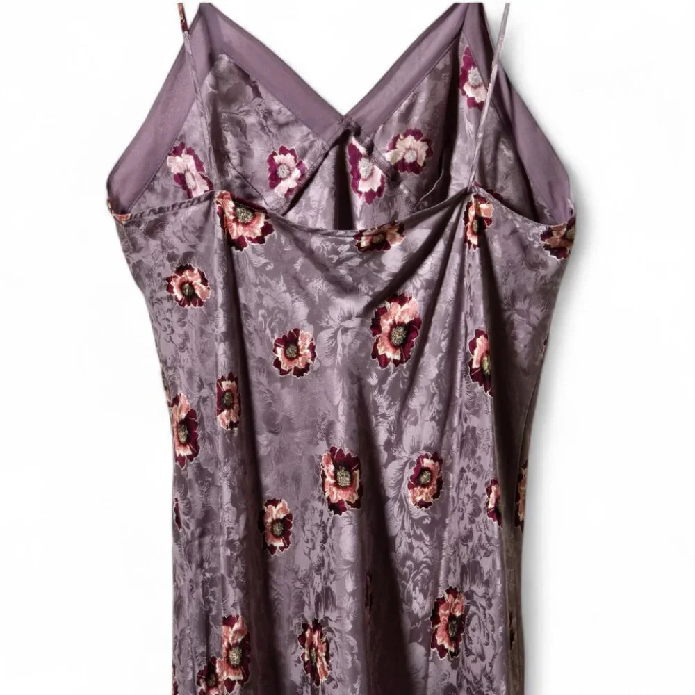 100% Silk Floral Chemise Nightgown Size M Purple Slip Cami Lingerie - Picture 6 of 10